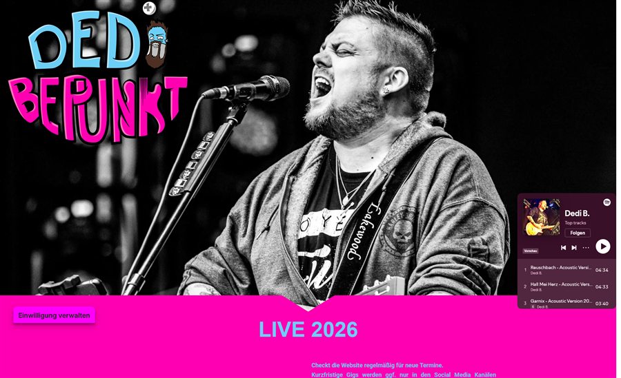 Website des Musikprojekts Dedi Bepunkt