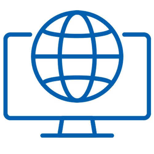 Symbol eines Computermonitors mit einem Globus, der für globale Vernetzung steht.