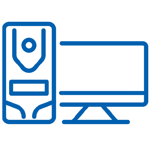Icon eines Desktop-Monitors und Steatlhmode-PC-Towers.