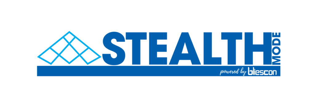 Logo von 'Stealth Mode' mit blauem Hintergrund.